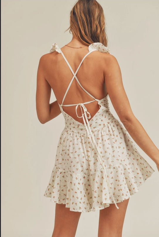 Eyelet Lace Sleeveless Ruffle Mini Romper